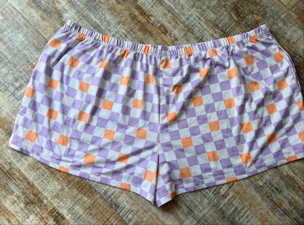 Plus Size Purple Orange Checkerboard Checkered Elastic Waist Summer Shorts Sz 3X
